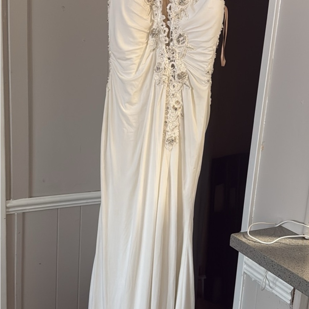 Jovani Ivory Wedding Dress with Silver Embellishments